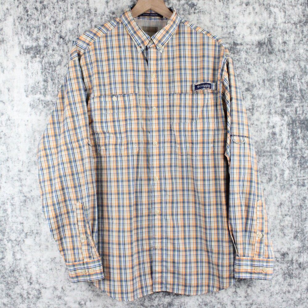 Columbia Shirt Mens L Super Tamiami PFG Plaid Long Sleeve Fishing Omni-Shade